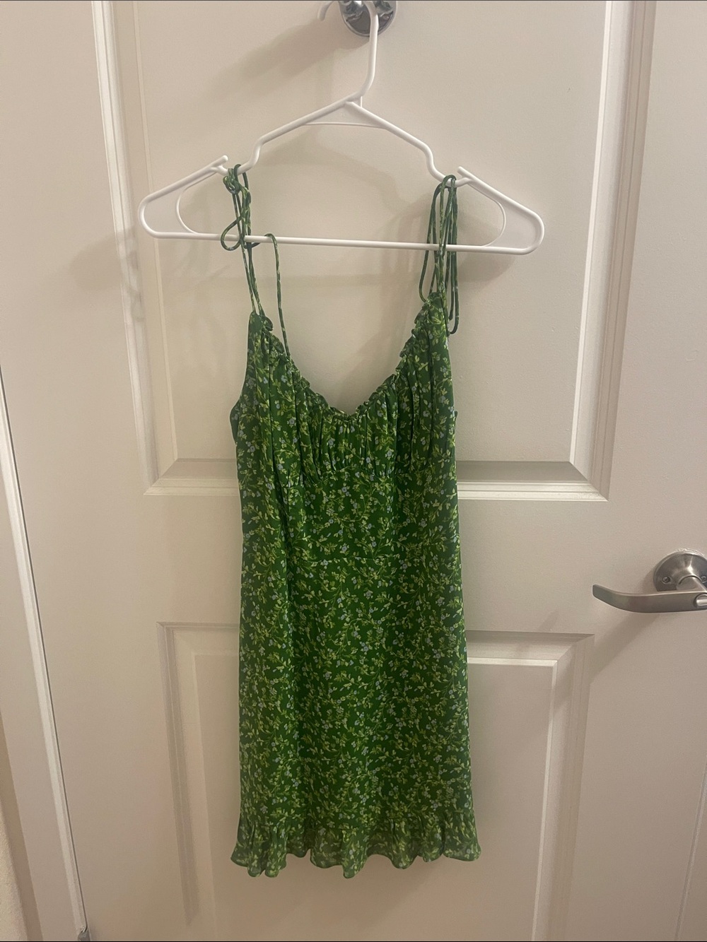 Reformation Green Floral Tie-Strap Sundress